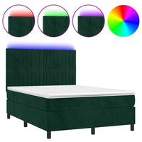 Letto a Molle con Materasso e LED Verde Scuro 140x190cm Velluto 3136242