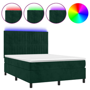 Letto a Molle con Materasso e LED Verde Scuro 140x190cm Velluto 3136242