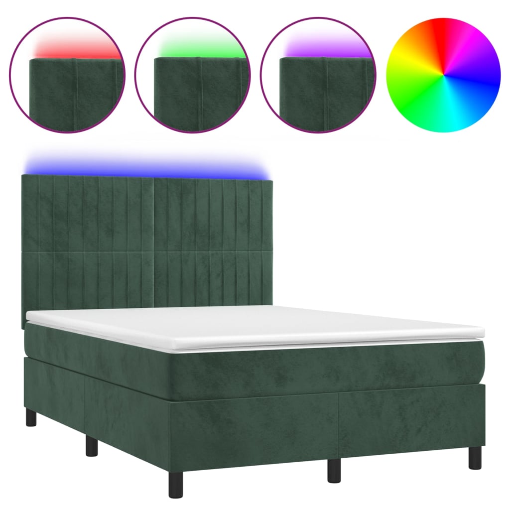 Letto a Molle con Materasso e LED Verde Scuro 140x200cm Vellutocod mxl 123059