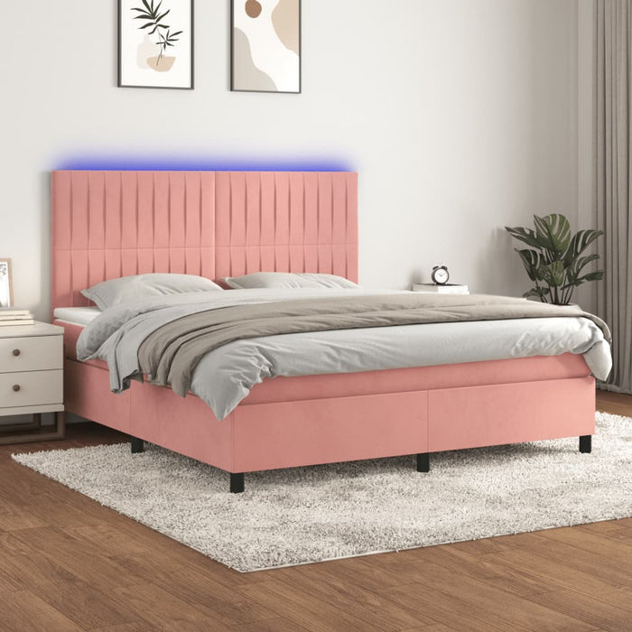 Letto a Molle con Materasso e LED Rosa 160x200 cm in Velluto 3136256
