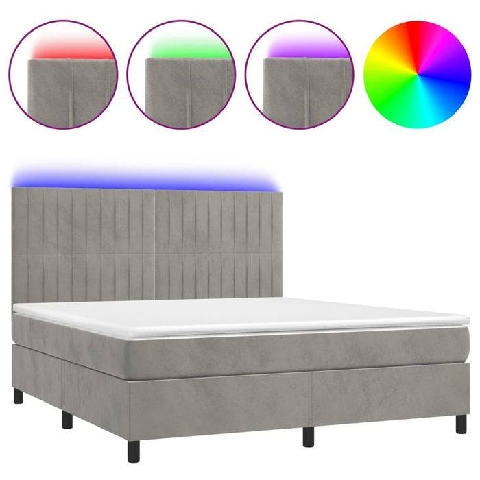 Letto a Molle Materasso e LED Grigio Chiaro 180x200 cm Vellutocod mxl 123041