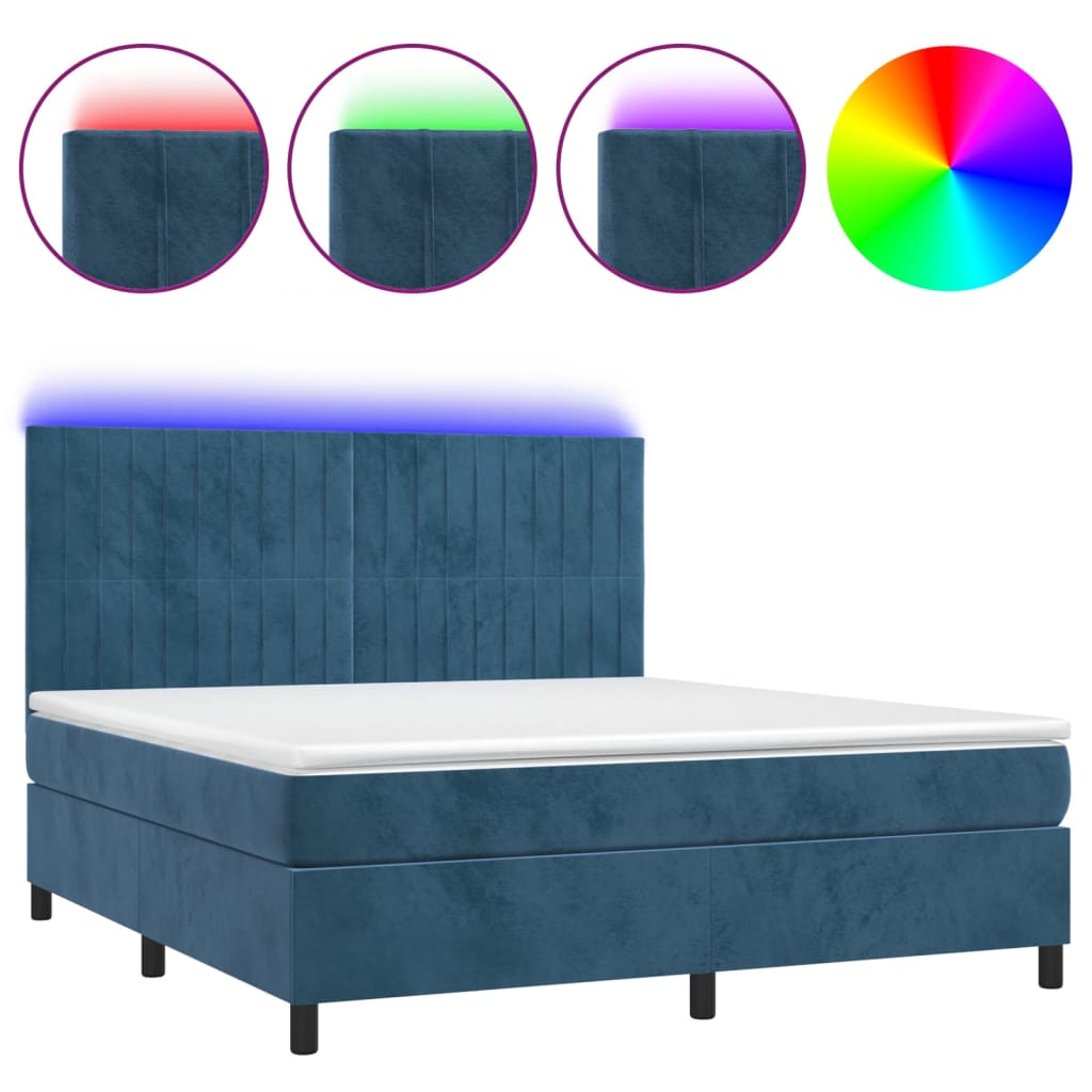 Letto a Molle con Materasso e LED Blu Scuro 180x200 cm 3136261