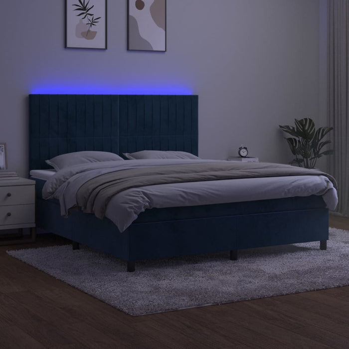 Letto a Molle con Materasso e LED Blu Scuro 180x200 cm 3136261
