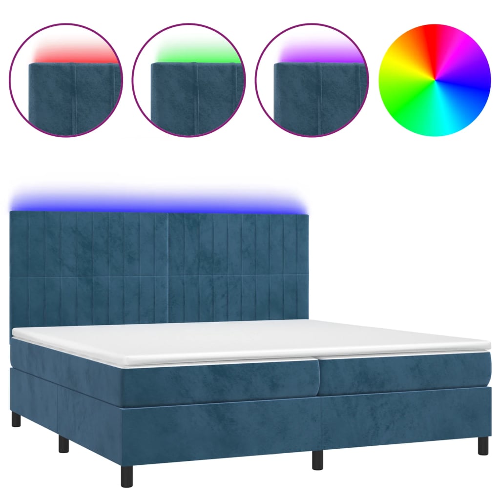 Letto a Molle con Materasso e LED Blu Scuro 200x200 cm 3136267