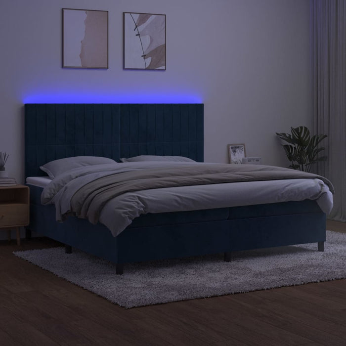 Letto a Molle con Materasso e LED Blu Scuro 200x200 cm 3136267