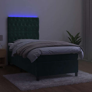 Letto a Molle con Materasso e LED Verde Scuro 80x200cm Velluto 3136272
