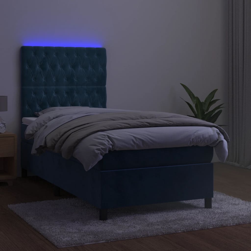 Letto a Molle con Materasso e LED Blu Scuro 80x200cm in Velluto cod mxl 58667