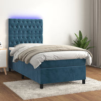 Letto a Molle con Materasso e LED Blu Scuro 80x200cm in Velluto cod mxl 58667