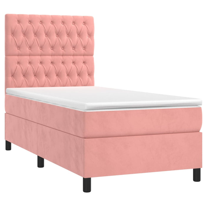 Letto a Molle con Materasso e LED Rosa 90x190 cm in Velluto 3136280
