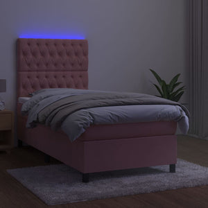 Letto a Molle con Materasso e LED Rosa 90x190 cm in Velluto 3136280