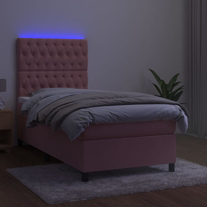 Letto a Molle con Materasso e LED Rosa 90x190 cm in Velluto 3136280