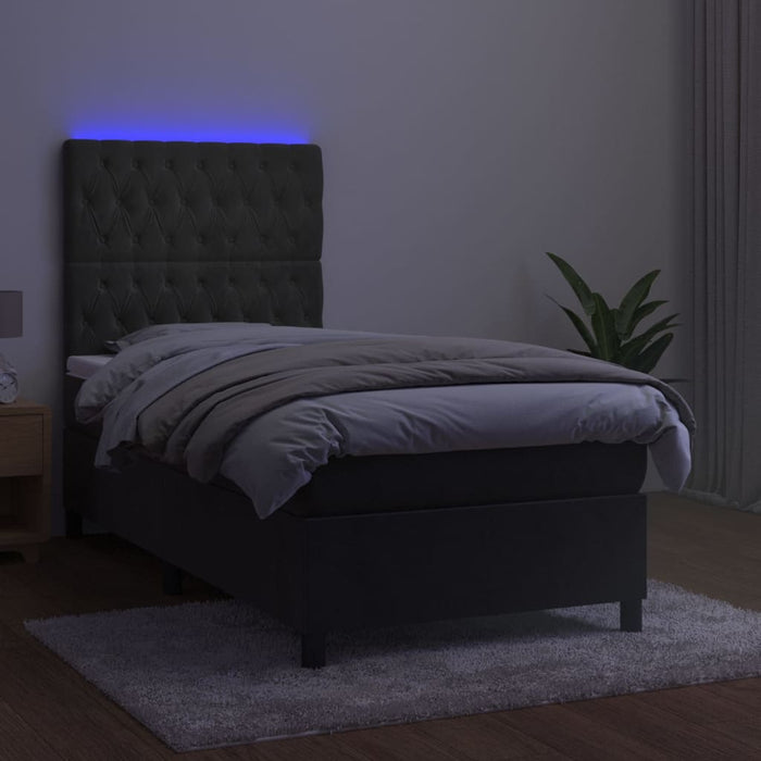 Letto a Molle con Materasso e LED Grigio Scuro 90x200cm Velluto 3136282