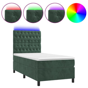 Letto a Molle con Materasso e LED Verde Scuro 100x200cm Vellutocod mxl 99113