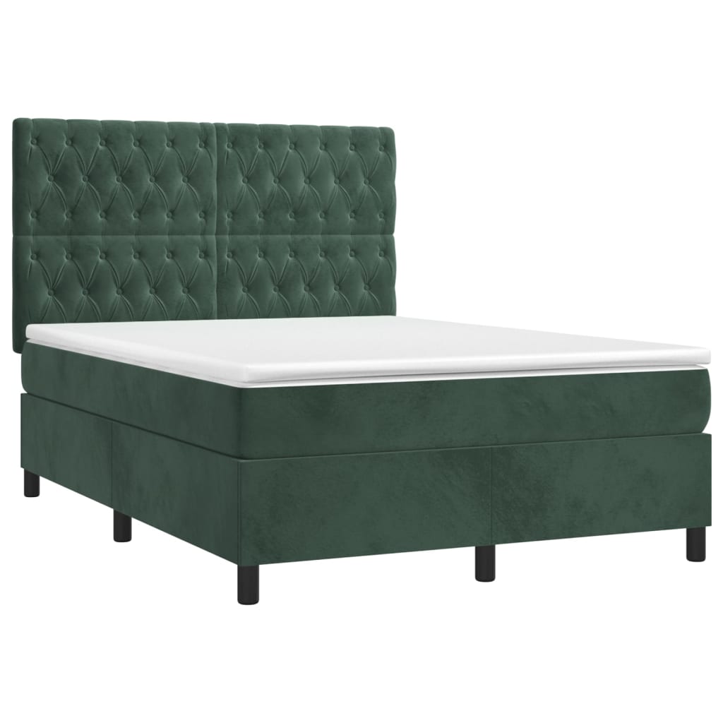 Letto a Molle con Materasso e LED Verde Scuro 140x190cm Velluto 3136302