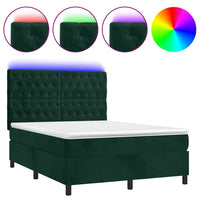 Letto a Molle con Materasso e LED Verde Scuro 140x200cm Velluto 3136308