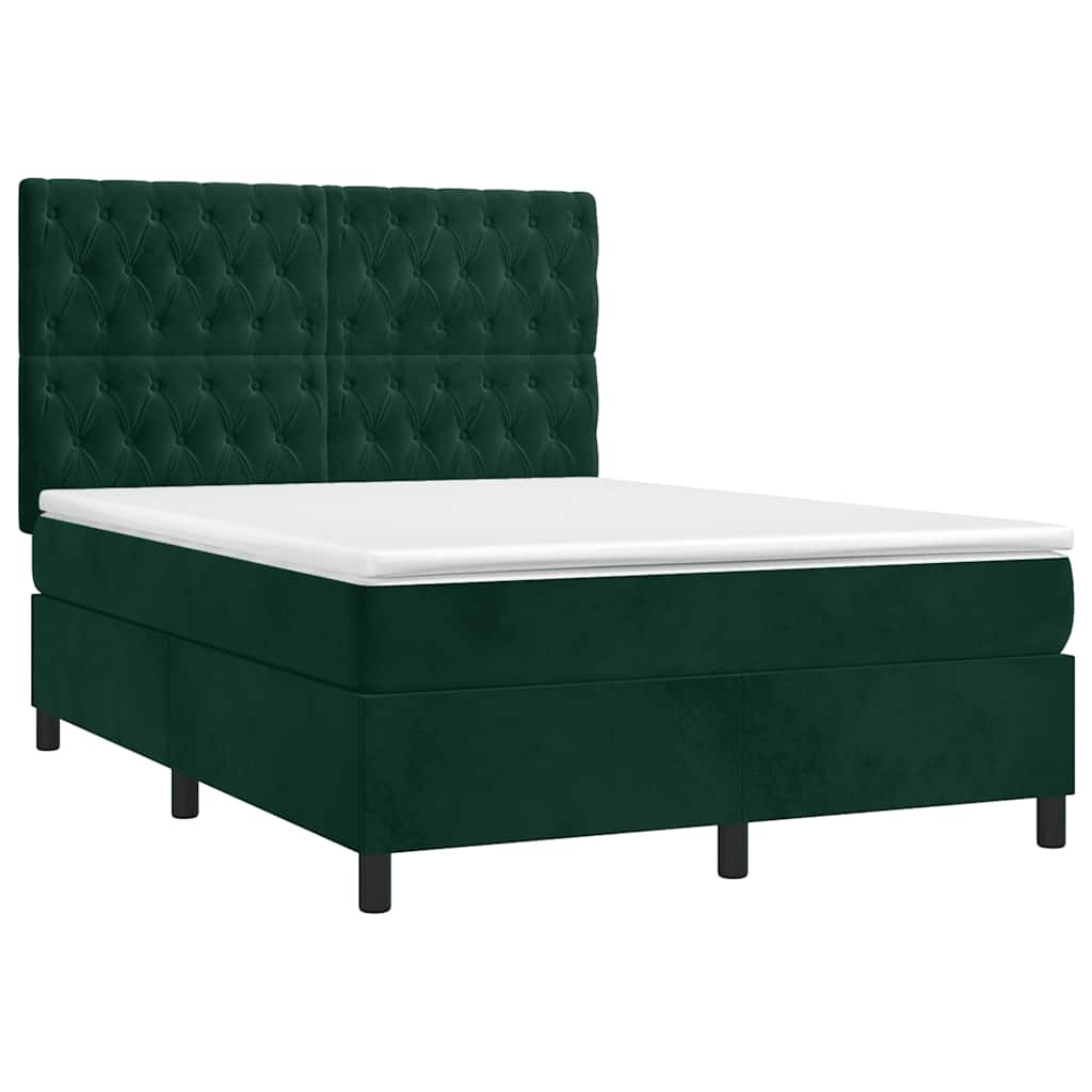 Letto a Molle con Materasso e LED Verde Scuro 140x200cm Velluto 3136308