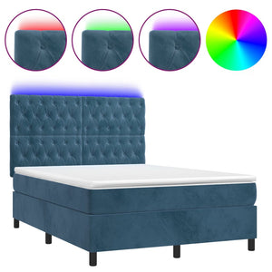 Letto a Molle con Materasso e LED Blu Scuro 140x200 cm 3136309