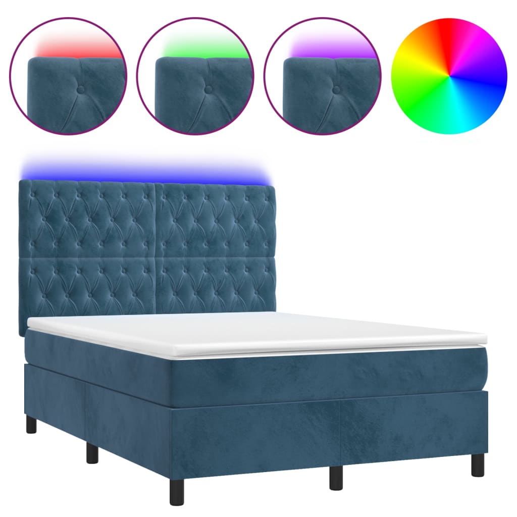 Letto a Molle con Materasso e LED Blu Scuro 140x200 cm 3136309