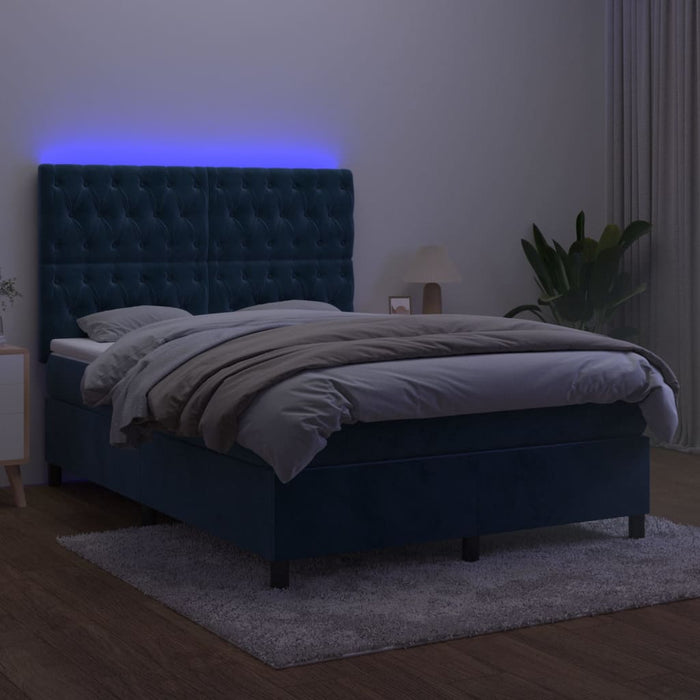 Letto a Molle con Materasso e LED Blu Scuro 140x200 cm 3136309