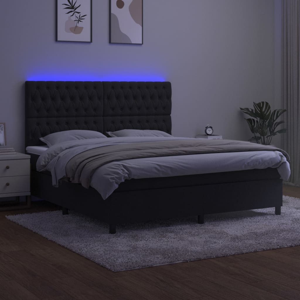 Letto a Molle con Materasso e LED Nero 160x200 cm in Velluto 3136313