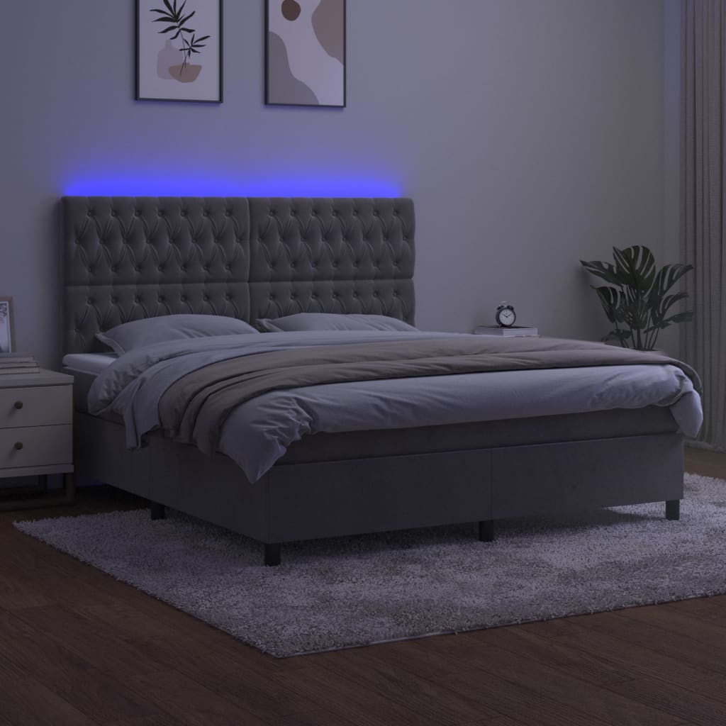 Letto a Molle Materasso e LED Grigio Chiaro 180x200 cm Velluto 3136317