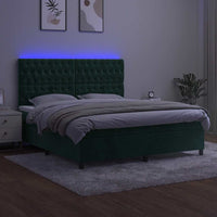 Letto a Molle con Materasso e LED Verde Scuro 180x200cm Velluto 3136320