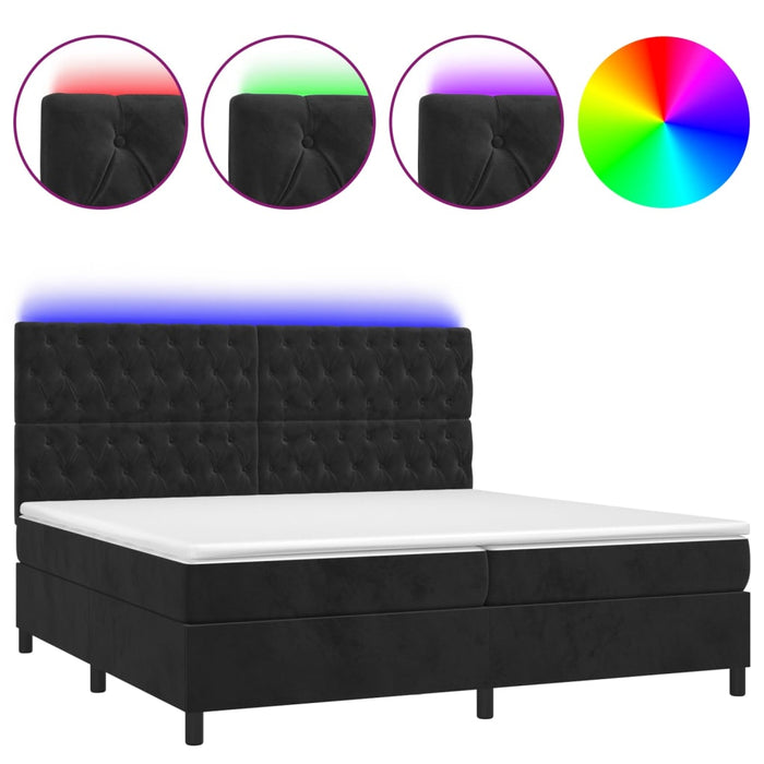 Letto a Molle con Materasso e LED Nero 200x200 cm in Velluto 3136325