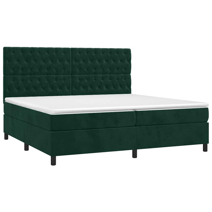 Letto a Molle con Materasso e LED Verde Scuro 200x200cm Velluto 3136326