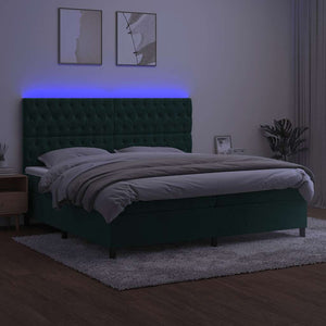 Letto a Molle con Materasso e LED Verde Scuro 200x200cm Velluto 3136326