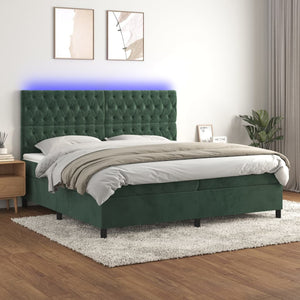 Letto a Molle con Materasso e LED Verde Scuro 200x200cm Velluto 3136326