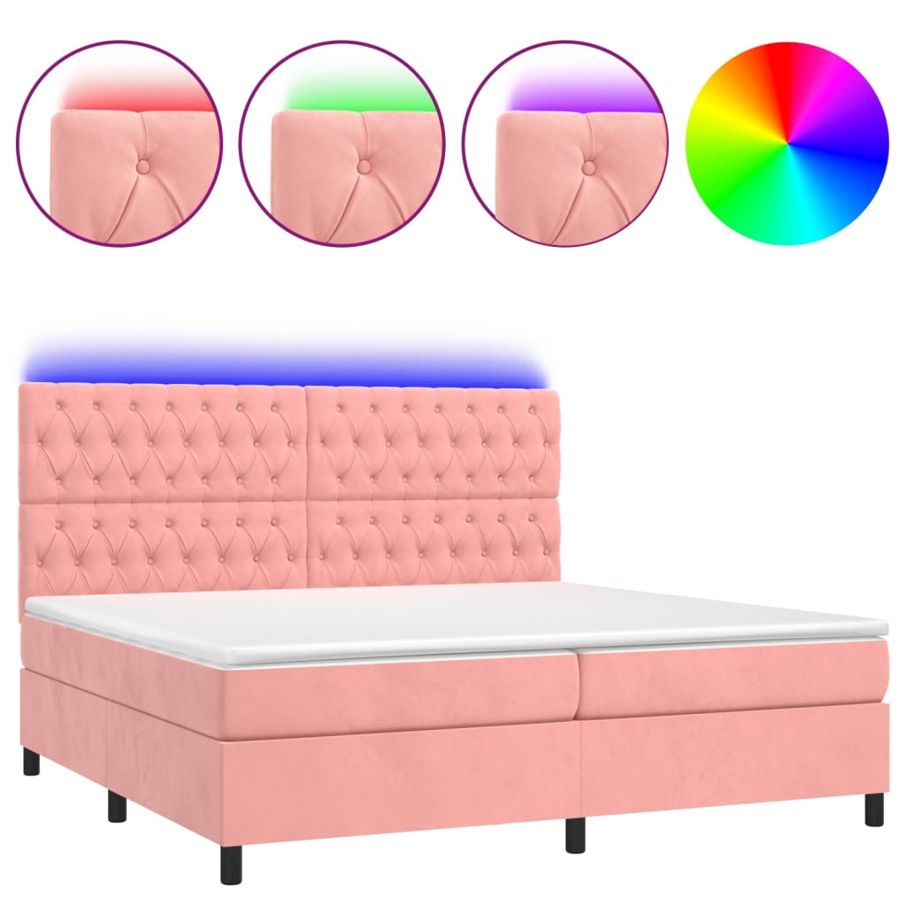 Letto a Molle con Materasso e LED Rosa 200x200 cm in Velluto 3136328