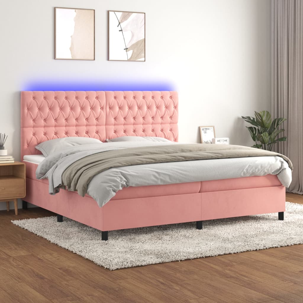 Letto a Molle con Materasso e LED Rosa 200x200 cm in Velluto 3136328