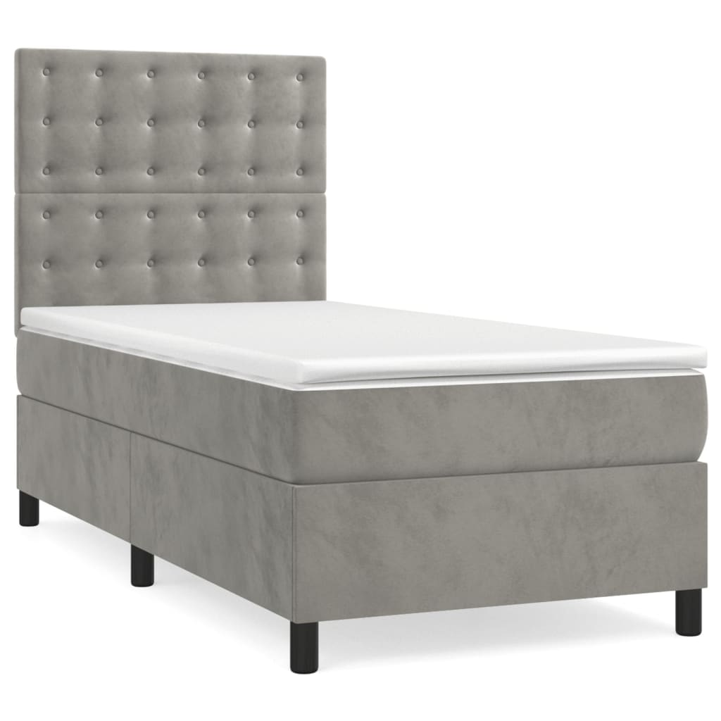 Letto a Molle Materasso e LED Grigio Chiaro 80x200 cm Velluto 3136329