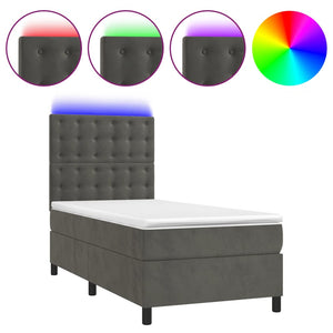 Letto a Molle con Materasso e LED-Struttura Letto con Materasso Grigio Scuro 80x200cm Velluto 689845