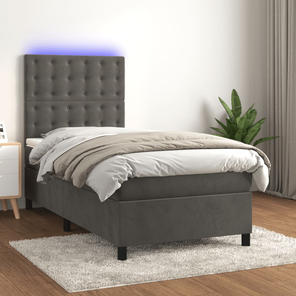 Letto a Molle con Materasso e LED-Struttura Letto con Materasso Grigio Scuro 80x200cm Velluto 689845