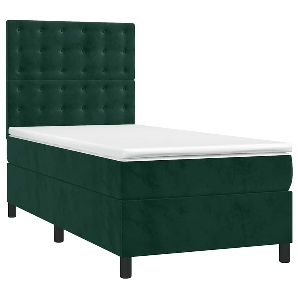 Letto a Molle con Materasso e LED-Struttura Letto con Materasso Verde Scuro 90x190 cm Velluto 234469