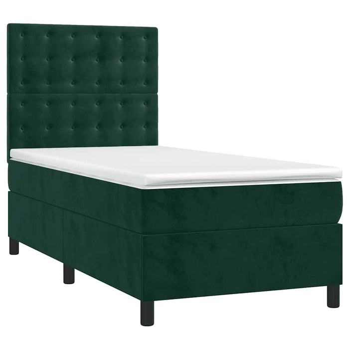 Letto a Molle con Materasso e LED-Struttura Letto con Materasso Verde Scuro 90x190 cm Velluto 234469