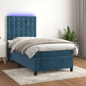 Letto a Molle con Materasso e LED-Struttura Letto con Materasso Blu Scuro 90x190cm in Velluto 287194