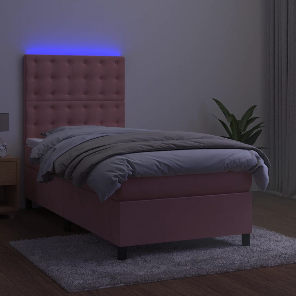Letto a Molle con Materasso e LED Rosa 90x190 cm in Velluto 3136340