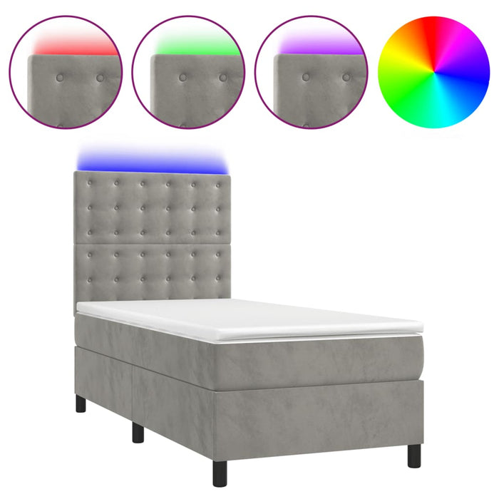 Letto a Molle Materasso e LED Grigio Chiaro 90x200 cm Vellutocod mxl 99128