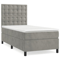 Letto a Molle Materasso e LED Grigio Chiaro 90x200 cm Velluto 3136341