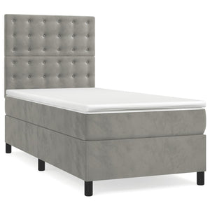 Letto a Molle Materasso e LED Grigio Chiaro 90x200 cm Velluto 3136341