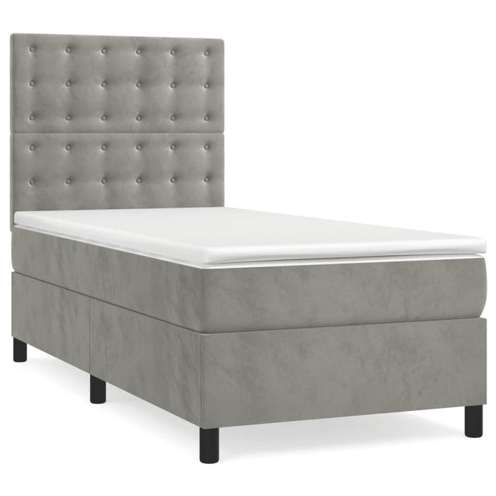 Letto a Molle Materasso e LED Grigio Chiaro 90x200 cm Velluto 3136341