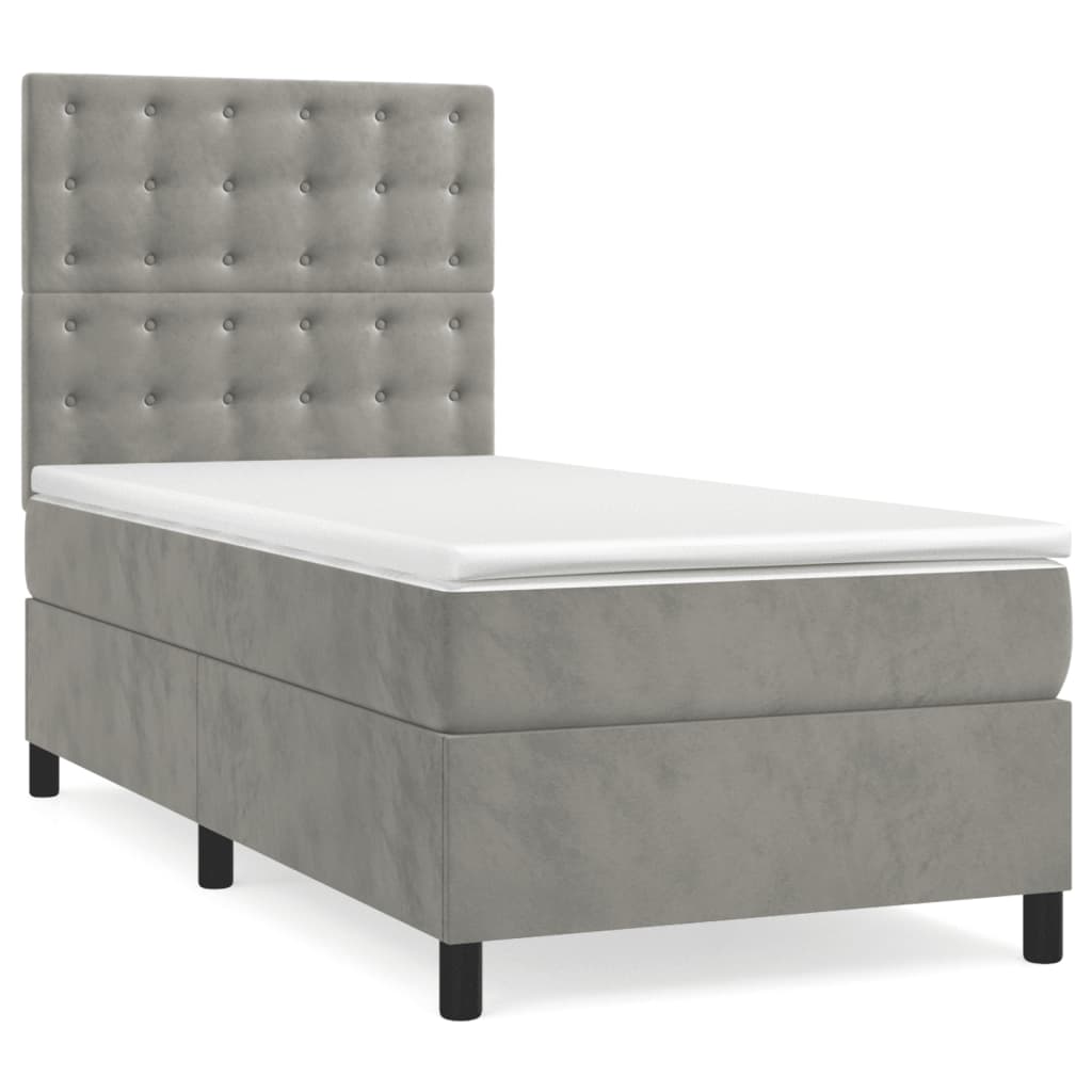 Letto a Molle Materasso e LED Grigio Chiaro 90x200 cm Velluto 3136341