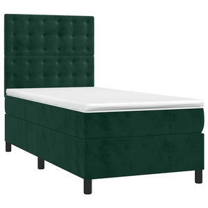 Letto a Molle con Materasso e LED-Struttura Letto con Materasso Verde Scuro 90x200cm Velluto 346075