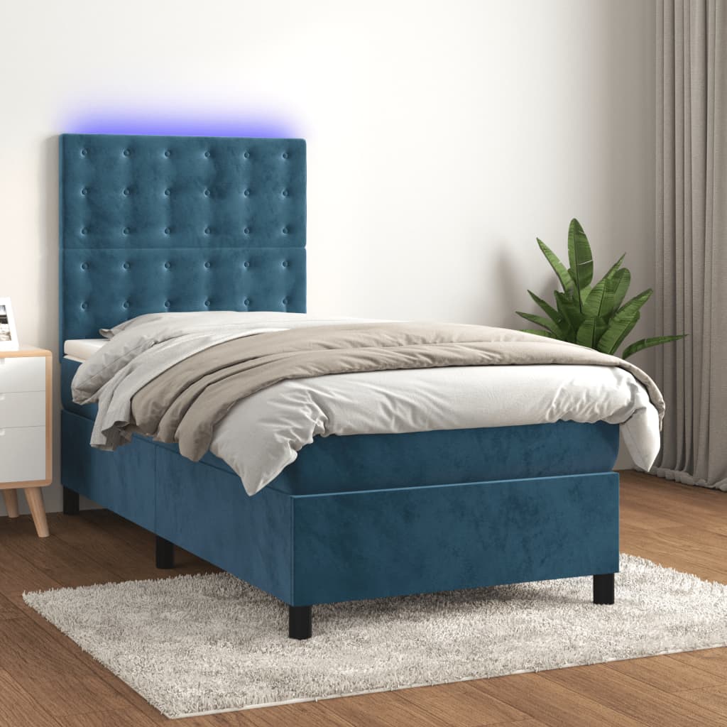 Letto a Molle con Materasso e LED-Struttura Letto con Materasso Blu Scuro 90x200cm in Velluto 221800