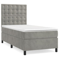 Letto a Molle Materasso e LED Grigio Chiaro 100x200 cm Velluto 3136347