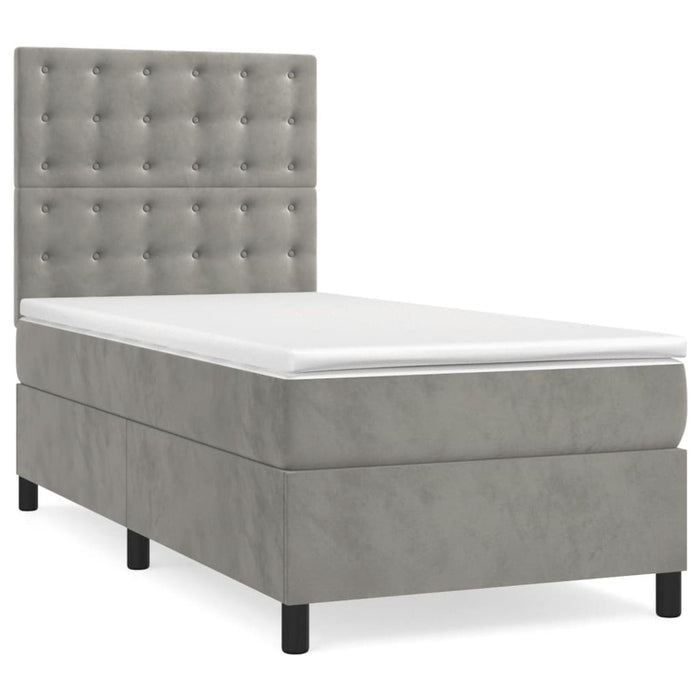 Letto a Molle Materasso e LED Grigio Chiaro 100x200 cm Velluto 3136347