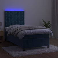 Letto a Molle con Materasso e LED Blu Scuro 100x200 cm 3136351