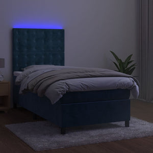 Letto a Molle con Materasso e LED Blu Scuro 100x200 cm 3136351